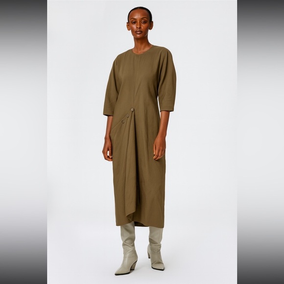 Tibi Snap Dress Olive Green Midi Excellent Size 2 - Picture 1 of 8